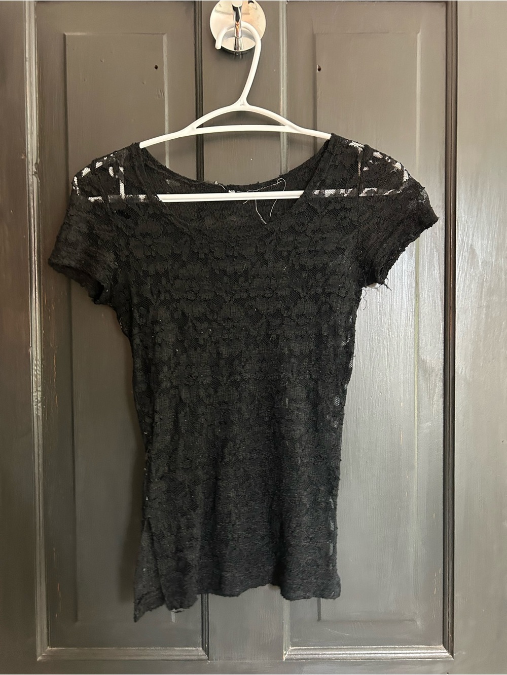 Black Lace Short Sleeve Women's Top